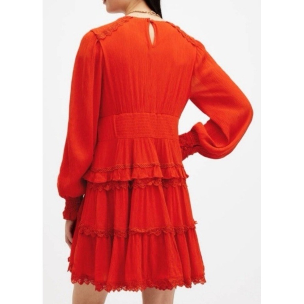 NWT AllSaints Zora Floral Ruffle Mini Dress Sz 8 US - Red Tiered $299 - Picture 4 of 16